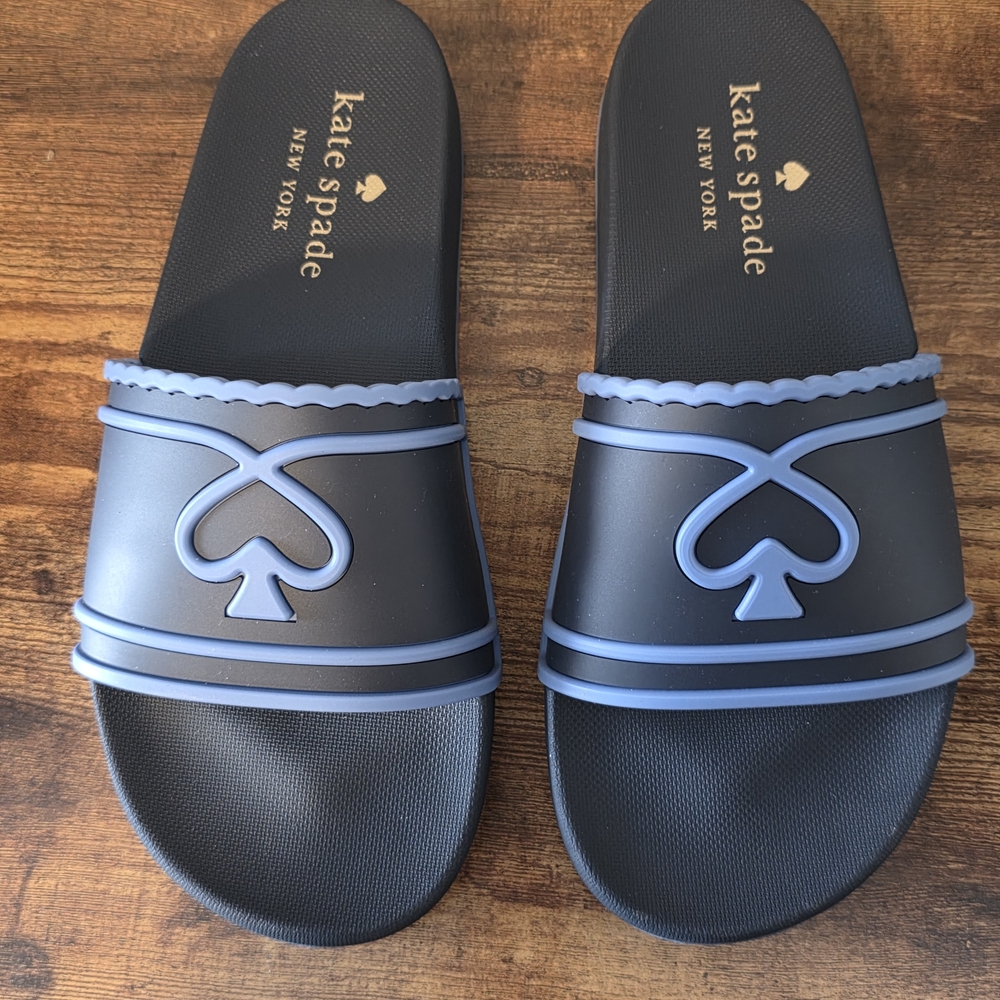 Kate Spade Dark Blue Slides with Light Blue Trim - Picture 3 of 5